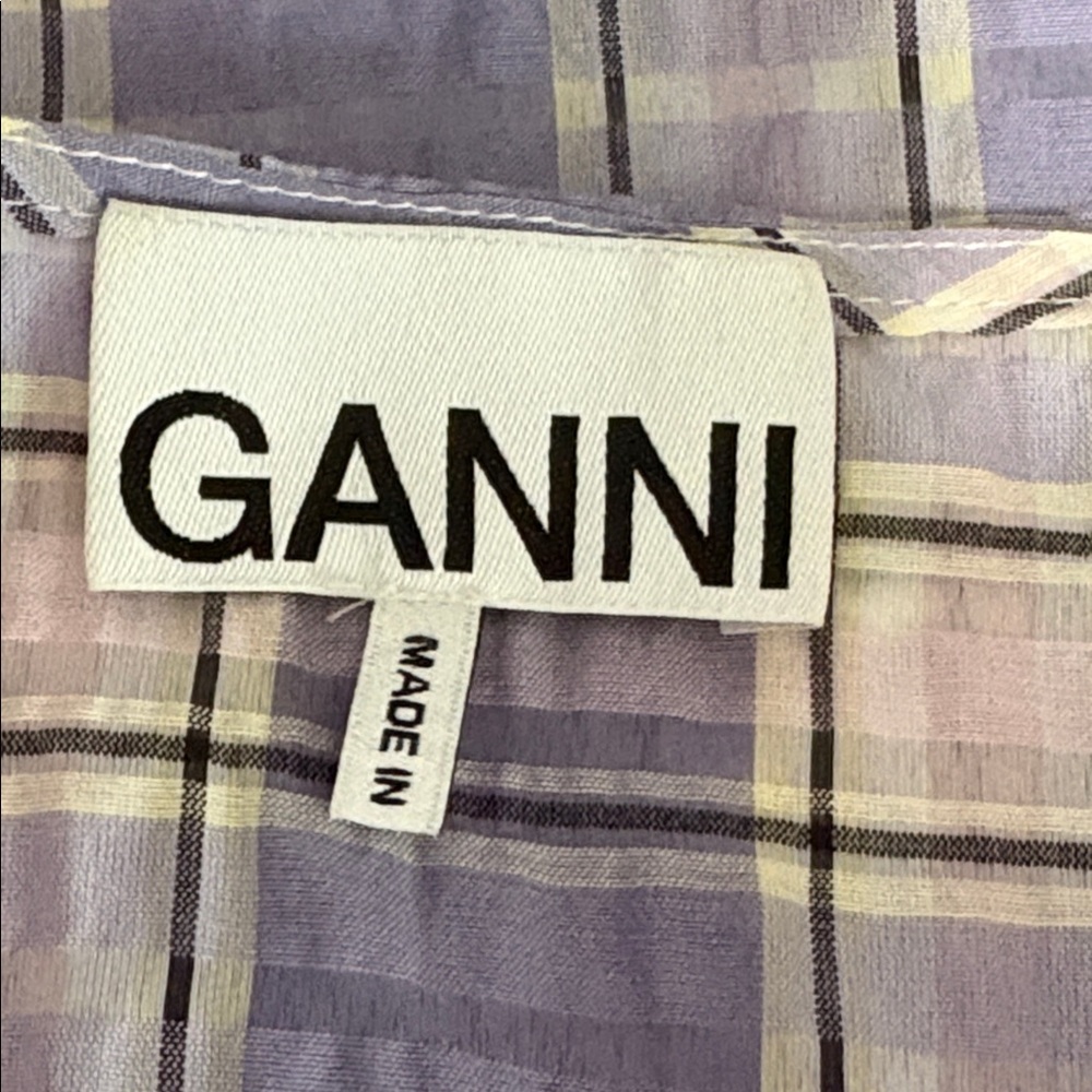 Ganni Check Seersucker Check V Neck Blouse in Persian Violet Check - Size Small - Picture 6 of 10